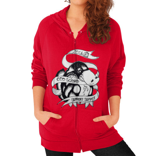 Zip Hoodie (on woman) Red odd-squad