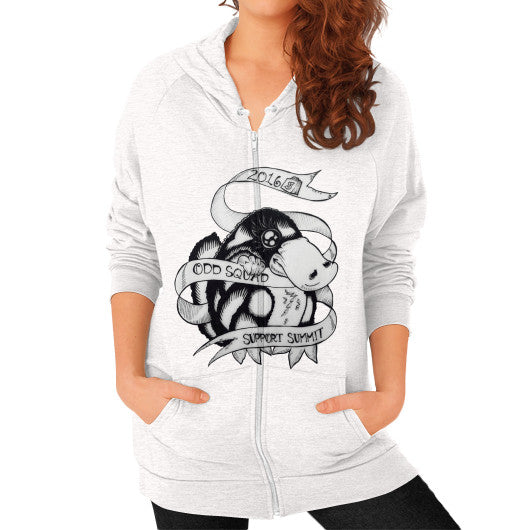 Zip Hoodie (on woman) Tri-Blend Oatmeal odd-squad