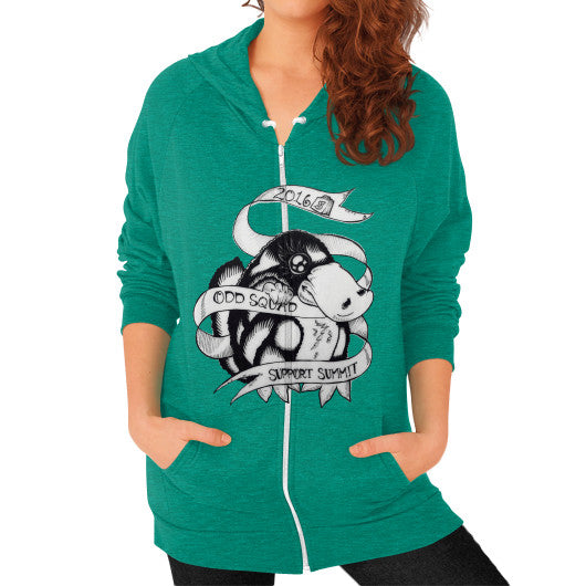 Zip Hoodie (on woman) Tri-Blend Vintage Green odd-squad